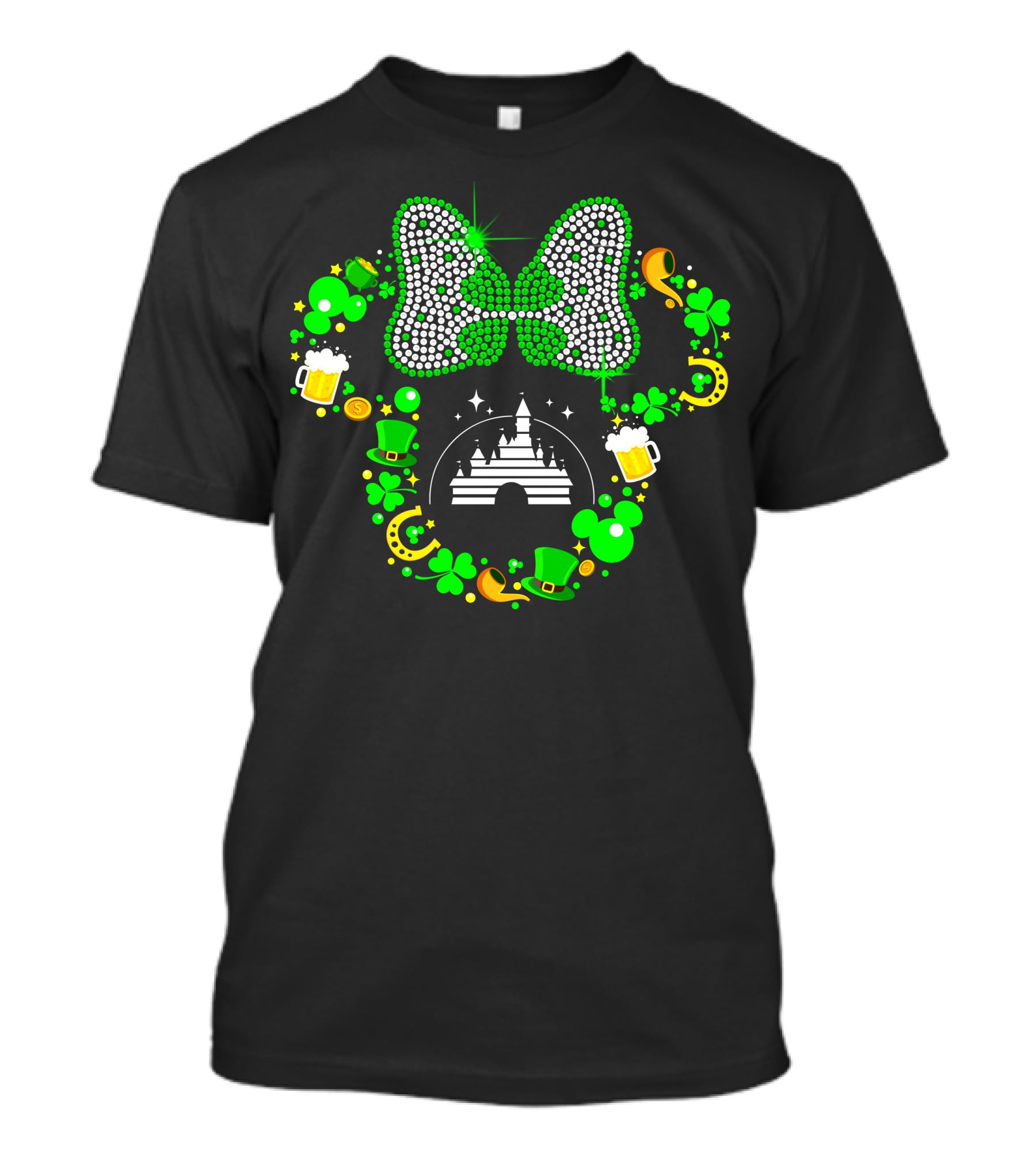 Minnie Mouse St. Patrick's Day Castle Shamrocks Beer Hats Horseshoes Bow T-Shirt
