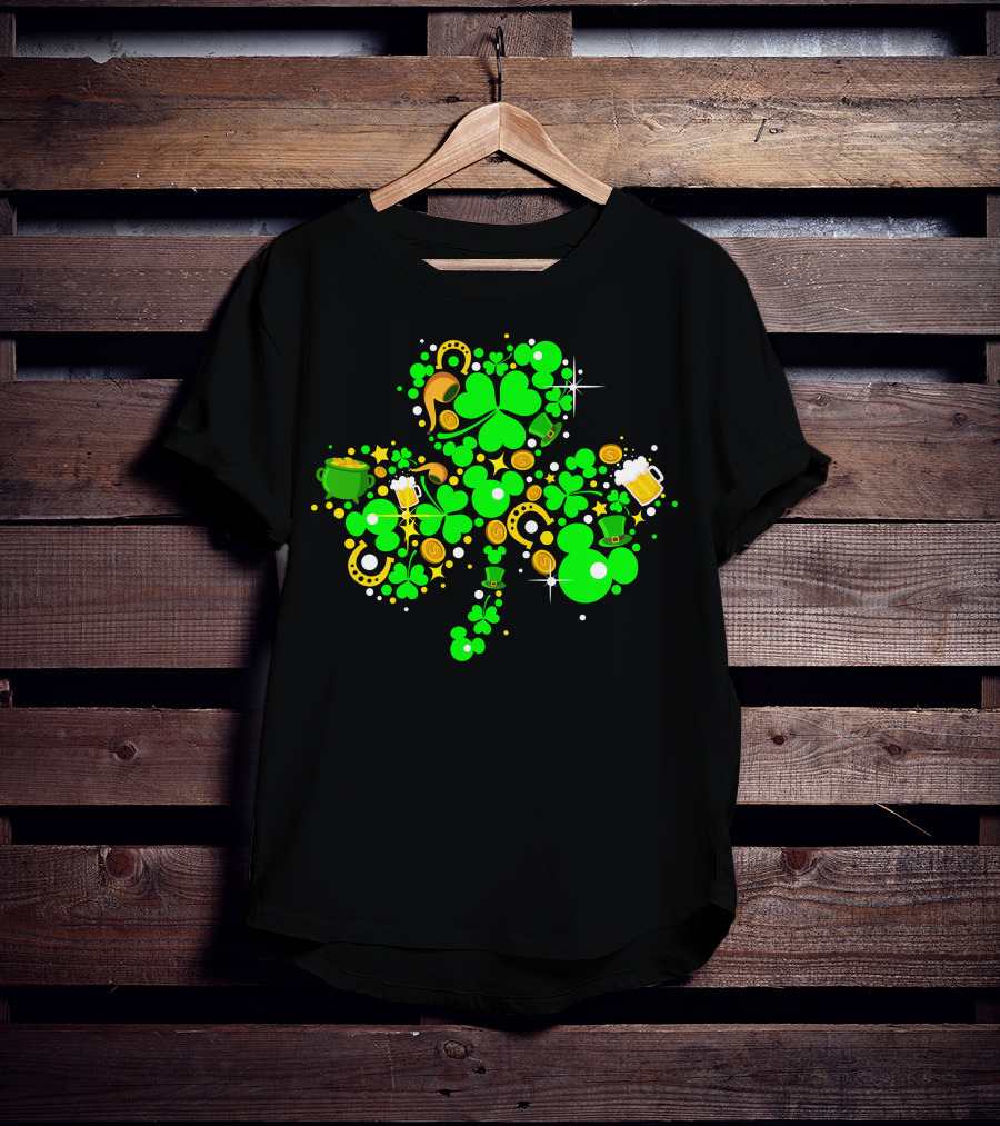 Shamrock St. Patrick's Day Mickey Mouse Beer Mug Horseshoe Pot Of Gold T-Shirt