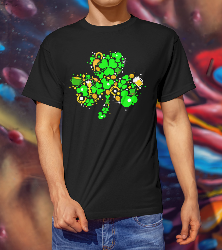 Shamrock St. Patrick's Day Mickey Mouse Beer Mug Horseshoe Pot Of Gold T-Shirt