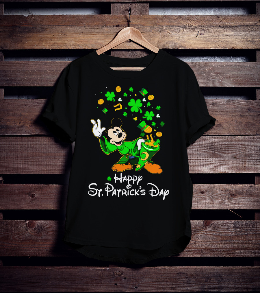 Happy St. Patrick's Day Mickey Mouse Shamrocks Gold Coins Magic T-Shirt