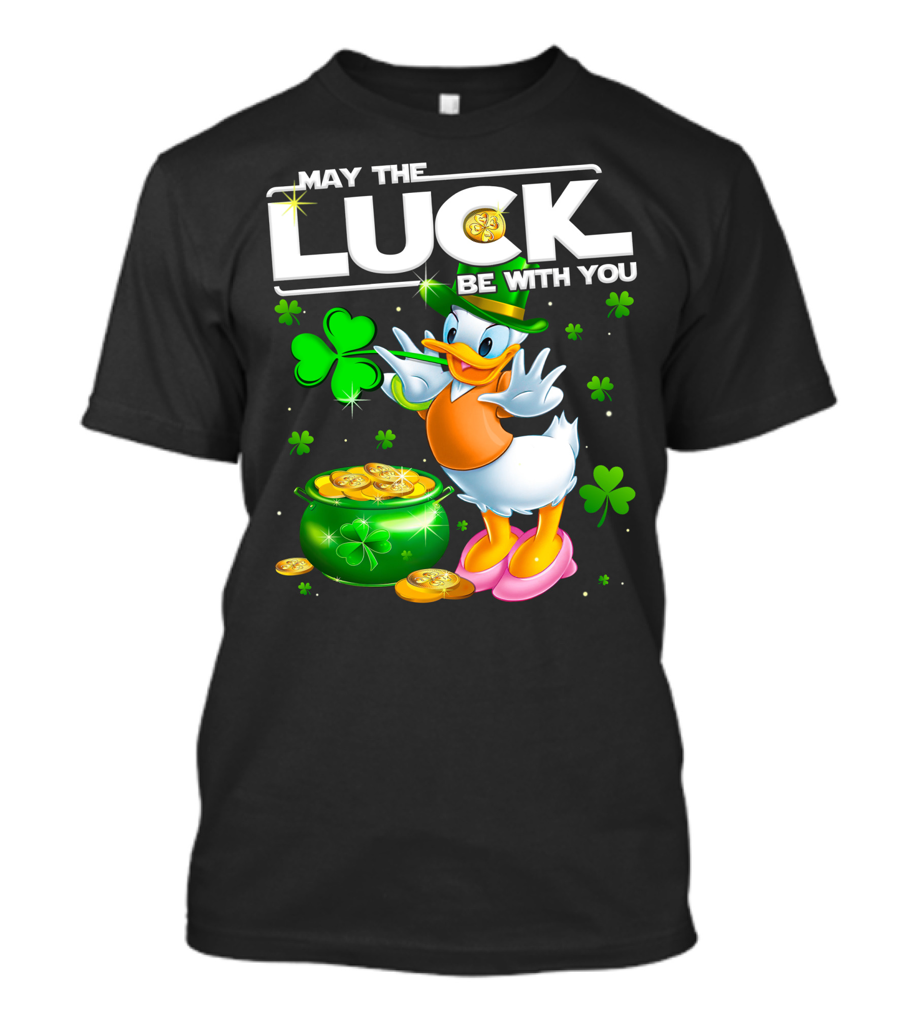 May The Luck Be With You Shamrock Coins Duck Pot Of Gold T-Shirt