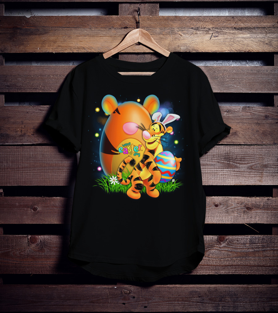 Happy Easter Day Tigger With Bunny Ears And Eggs T-Shirt