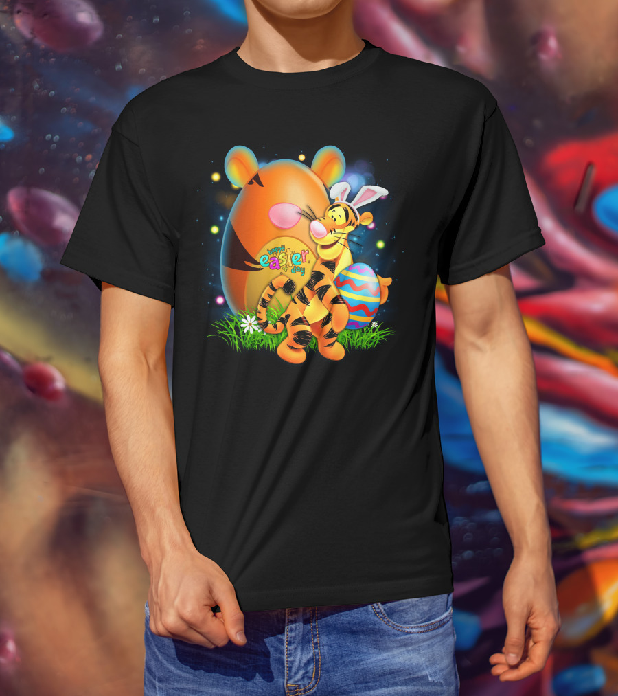 Happy Easter Day Tigger With Bunny Ears And Eggs T-Shirt