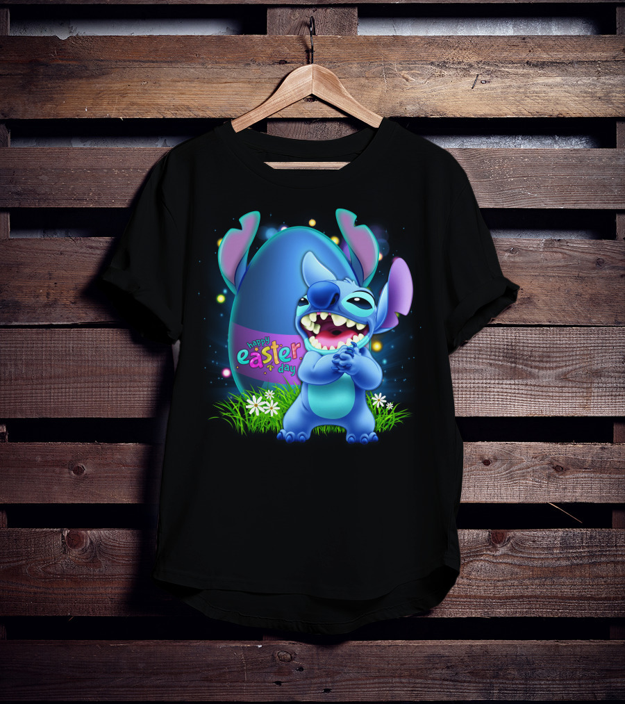 Happy Easter Day Stitch With Easter Egg And Flowers T-Shirt
