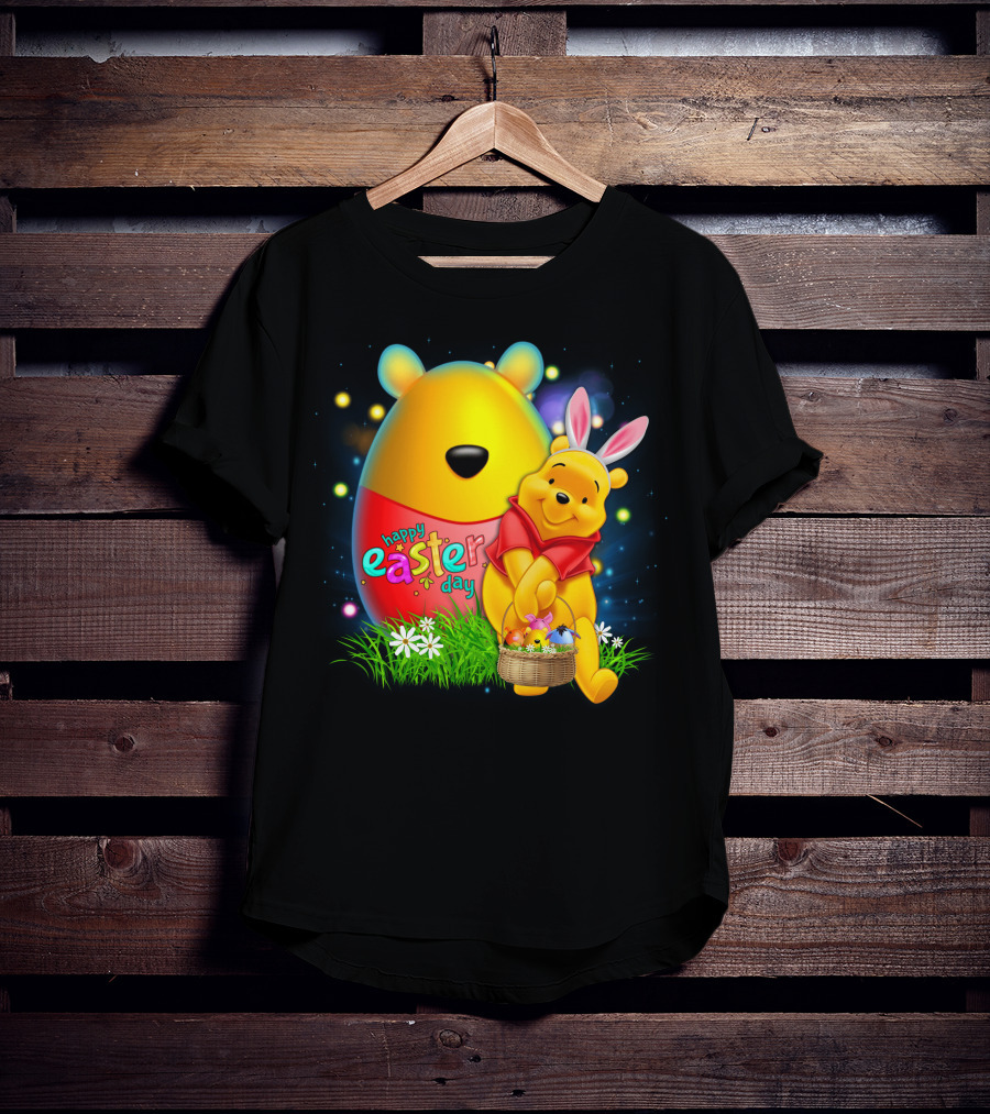 Happy Easter Day Pooh With Basket And Bunny Ears T-Shirt