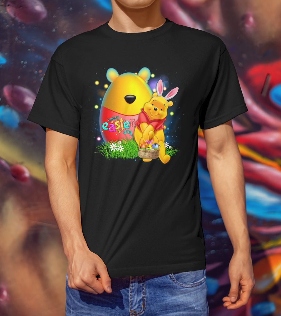 Happy Easter Day Pooh With Basket And Bunny Ears T-Shirt