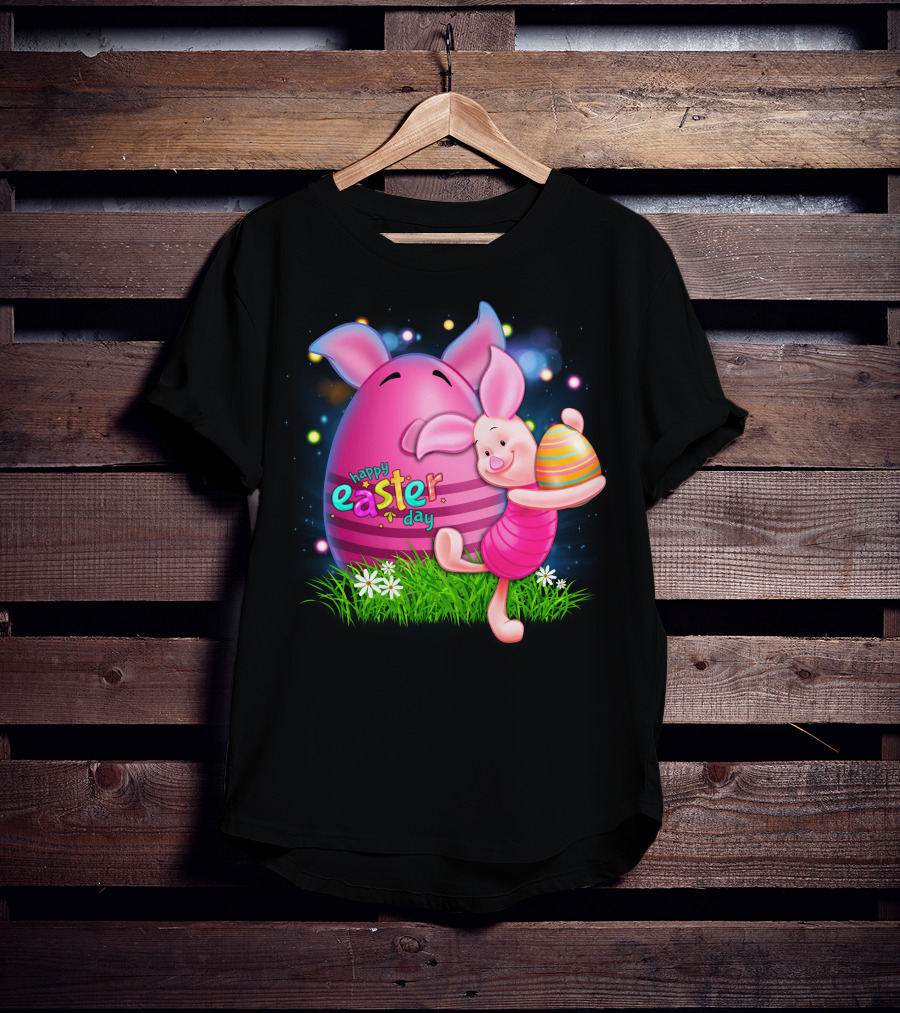 Happy Easter Day Piglet With Colorful Eggs T-Shirt