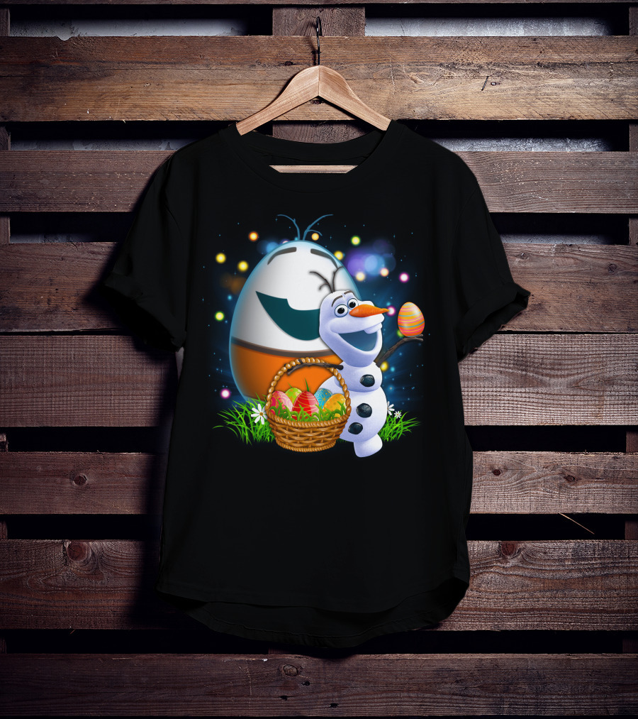 Olaf Easter Basket With Colorful Eggs And Smiling Egg Character T-Shirt