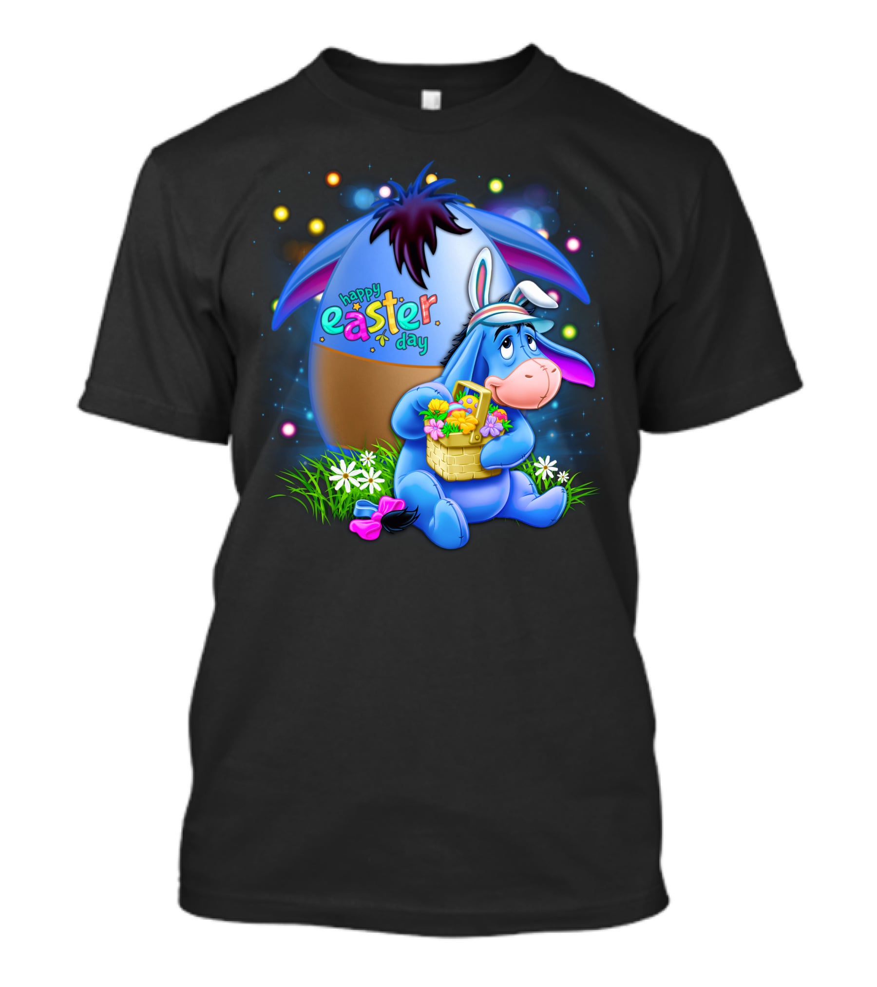 Happy Easter Day Eeyore With Basket And Colorful Egg T-Shirt
