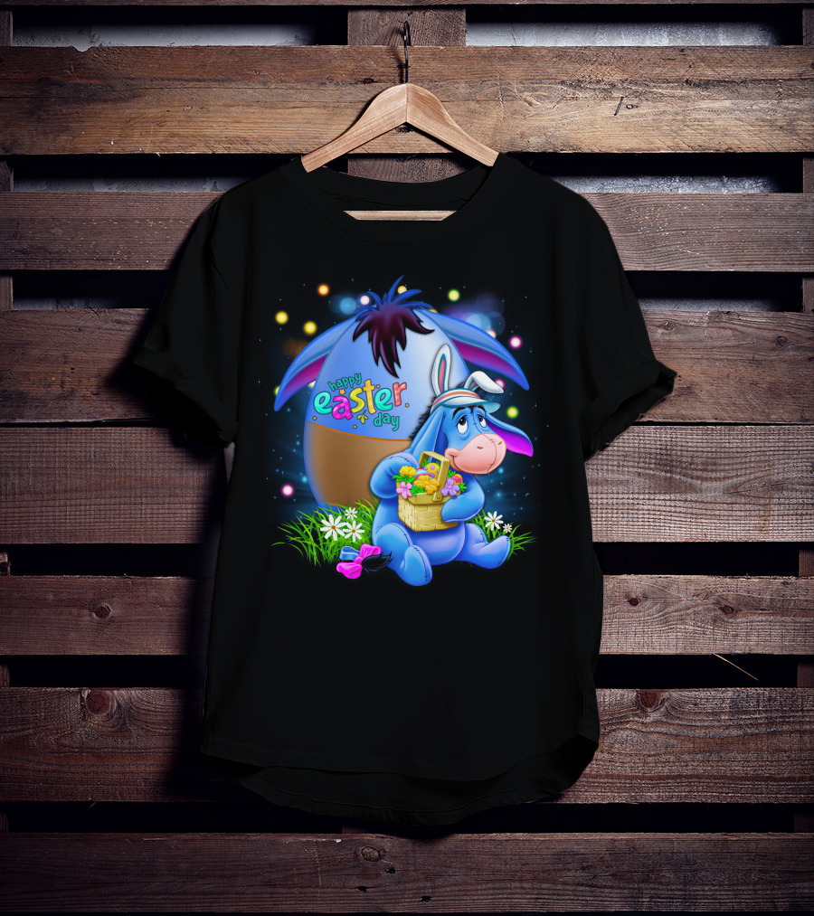 Happy Easter Day Eeyore With Basket And Colorful Egg T-Shirt