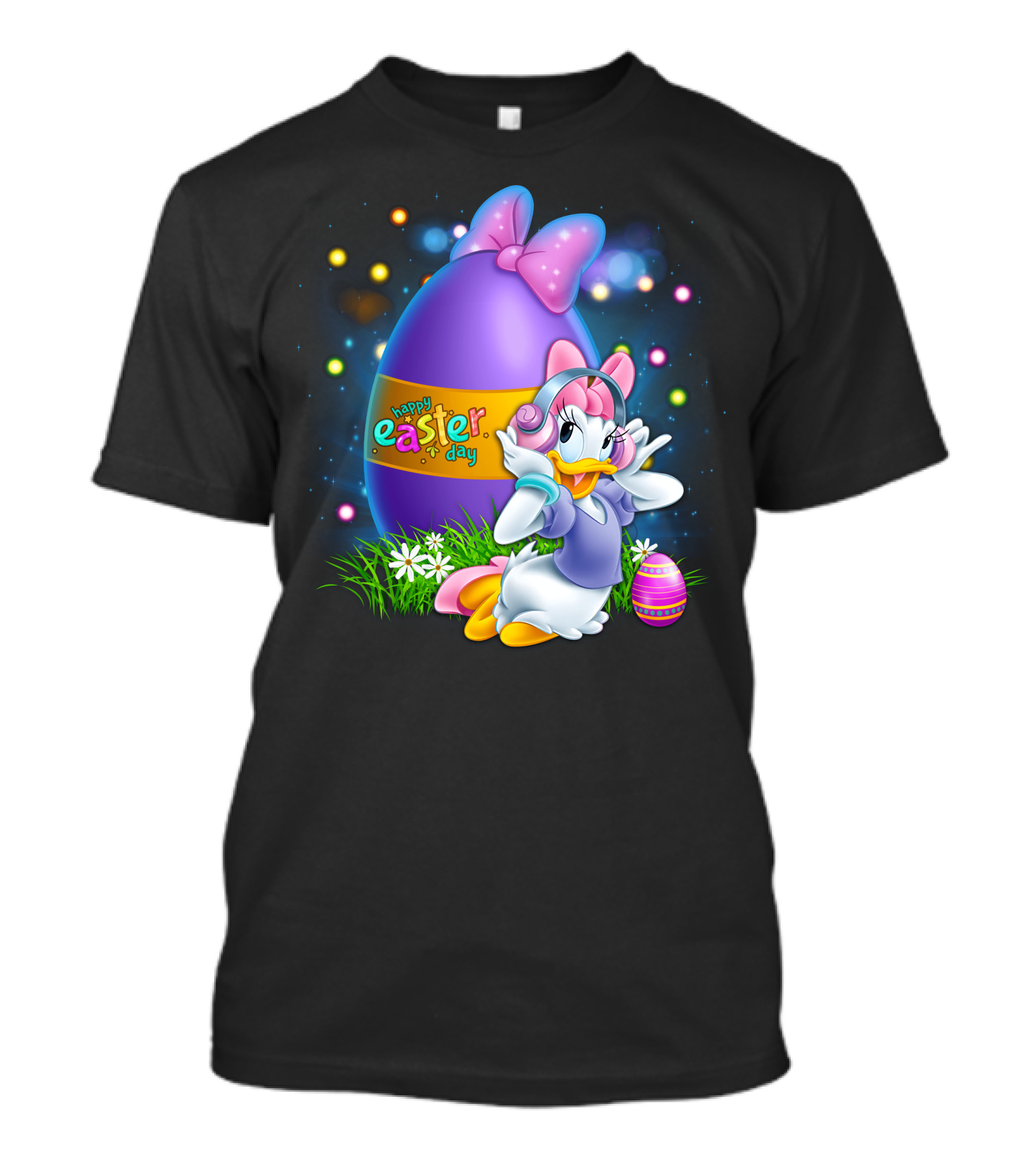 Daisy Duck Happy Easter Day Pink Bow Large Egg And Flowers T-Shirt