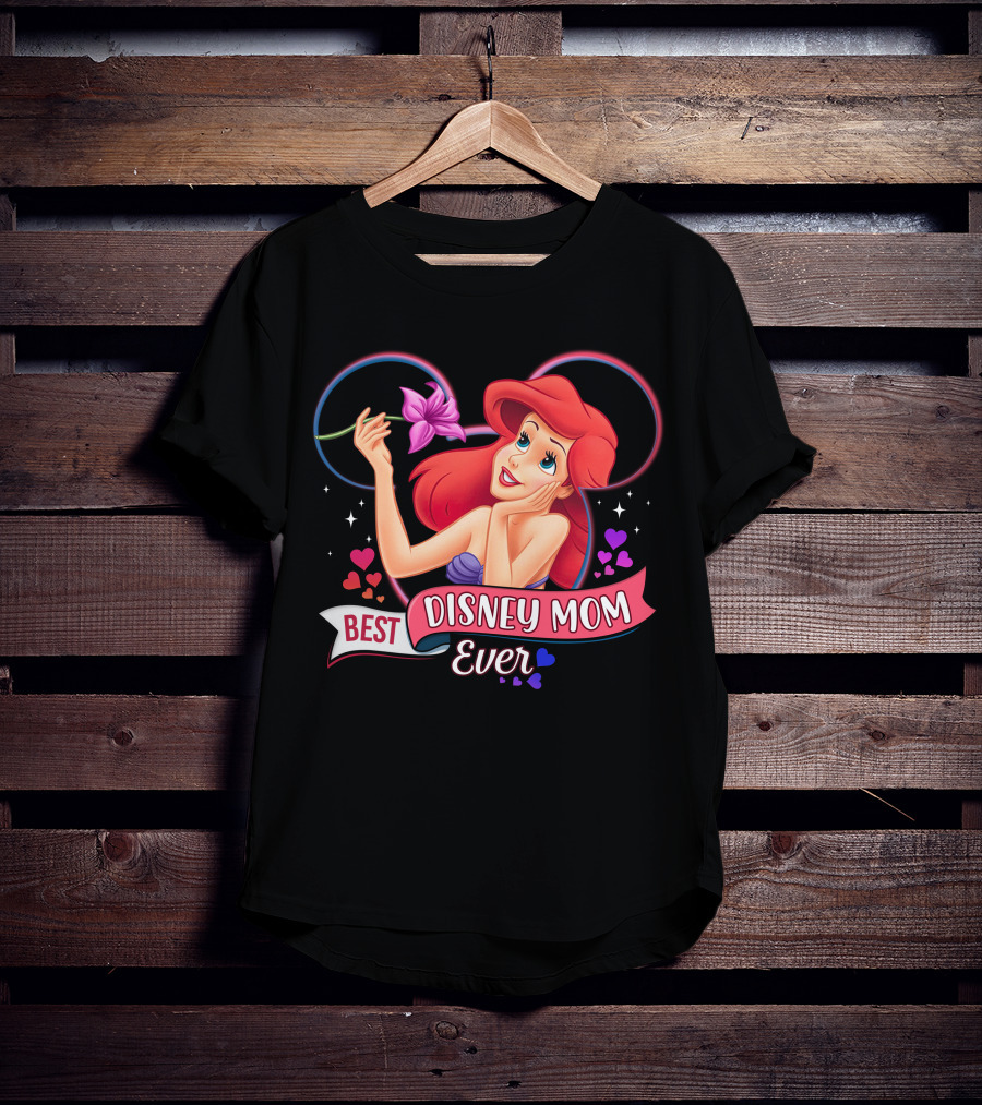 Best Disney Mom Ever Ariel Hearts And Flowers T-Shirt