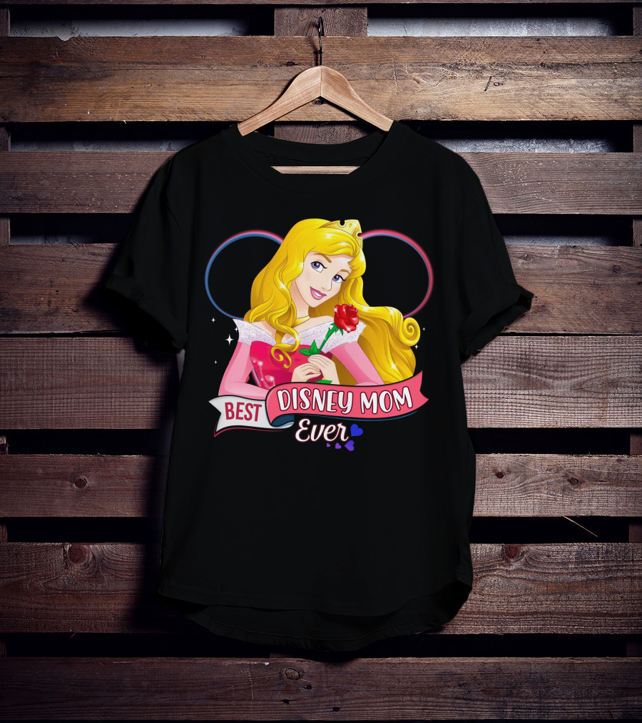 Best Disney Mom Ever Aurora Princess Holding Red Rose T-Shirt