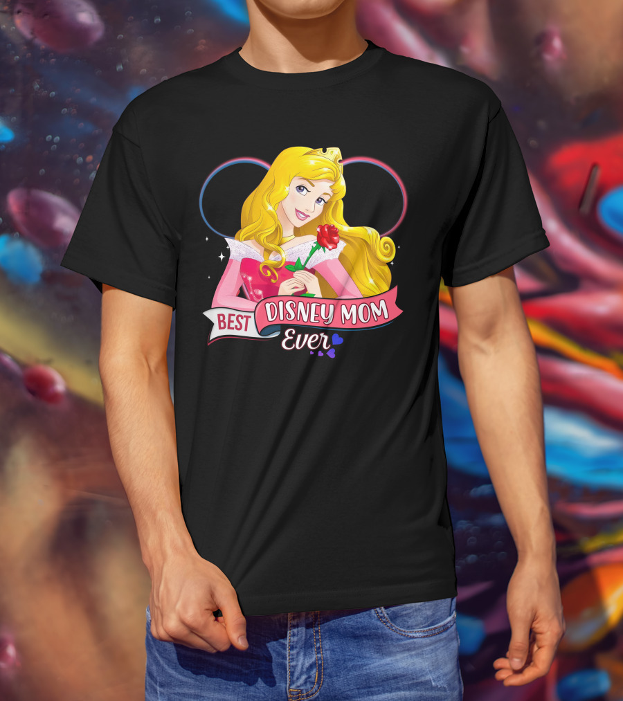 Best Disney Mom Ever Aurora Princess Holding Red Rose T-Shirt