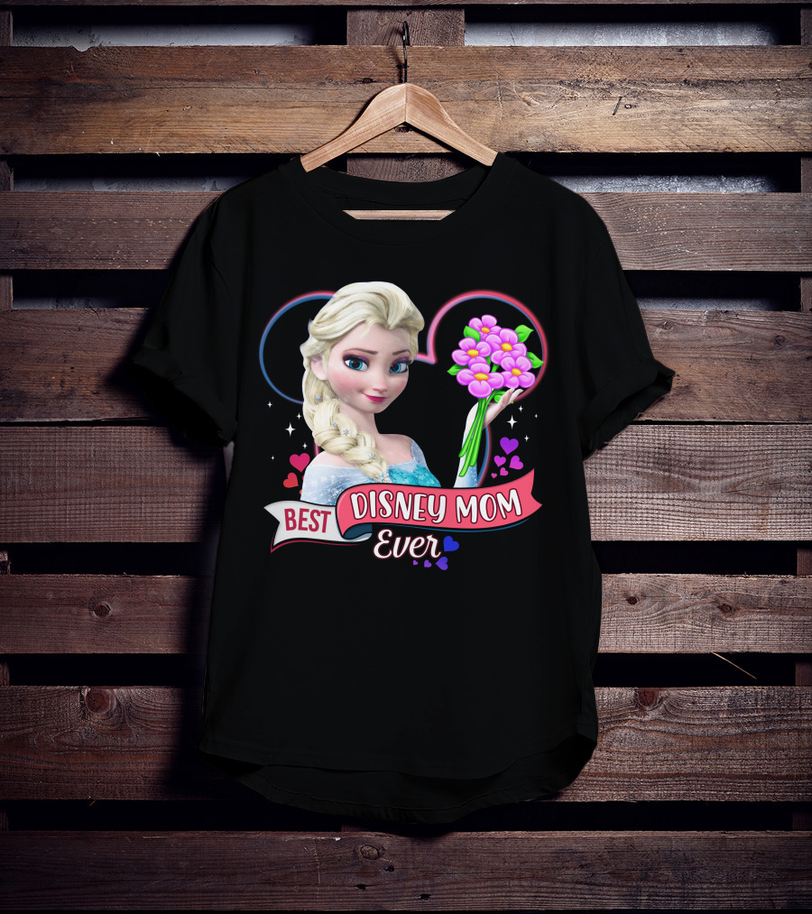 Best Disney Mom Ever Elsa Heart Flowers T-Shirt
