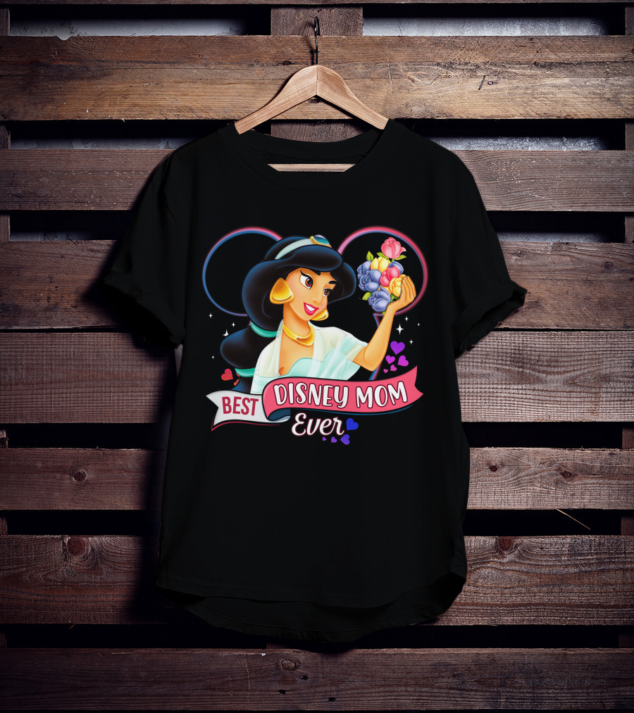 Best Disney Mom Ever Jasmine With Flowers And Hearts T-Shirt