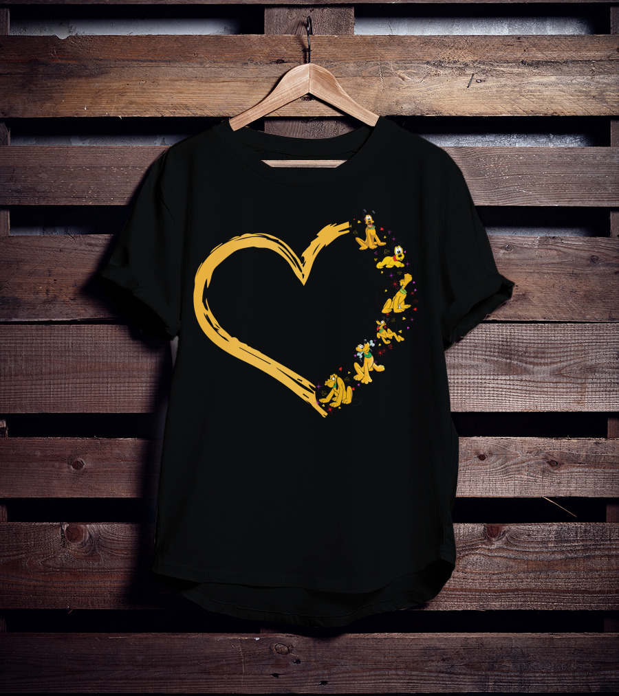 Pluto Heart Outline With Colorful Rover Illustrations T-Shirt