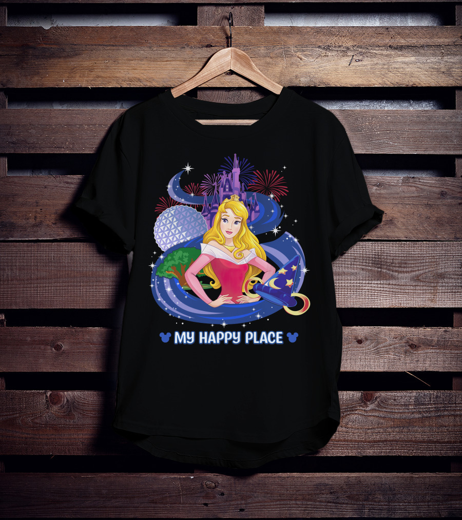 Aurora Disney My Happy Place Castle Fireworks Magic Hat T-Shirt