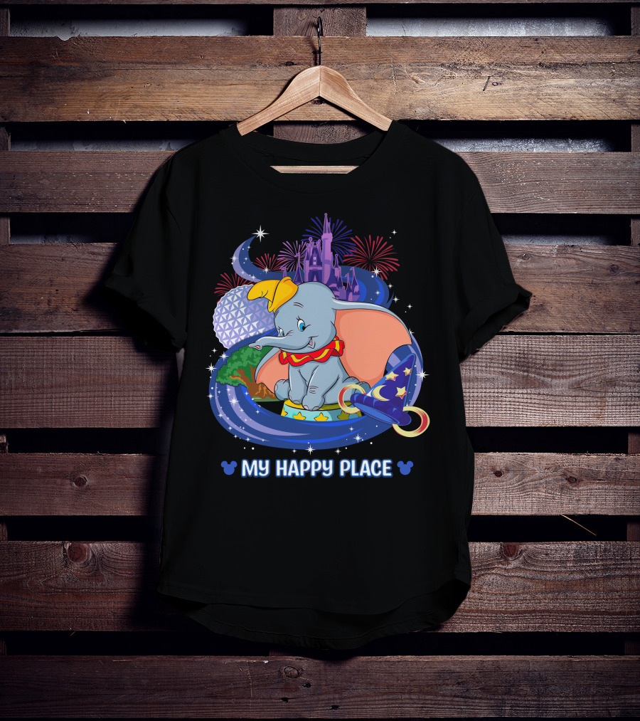 Dumbo My Happy Place Disney Parks Fireworks Space Mountain Mickey Ears T-Shirt