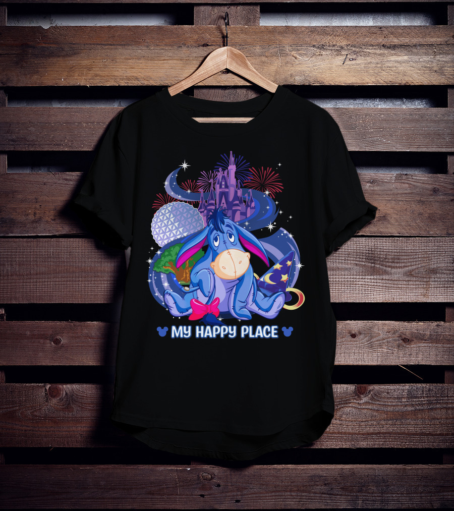 Eeyore My Happy Place Disney Castle Fireworks Epcot Mickey Ears T-Shirt