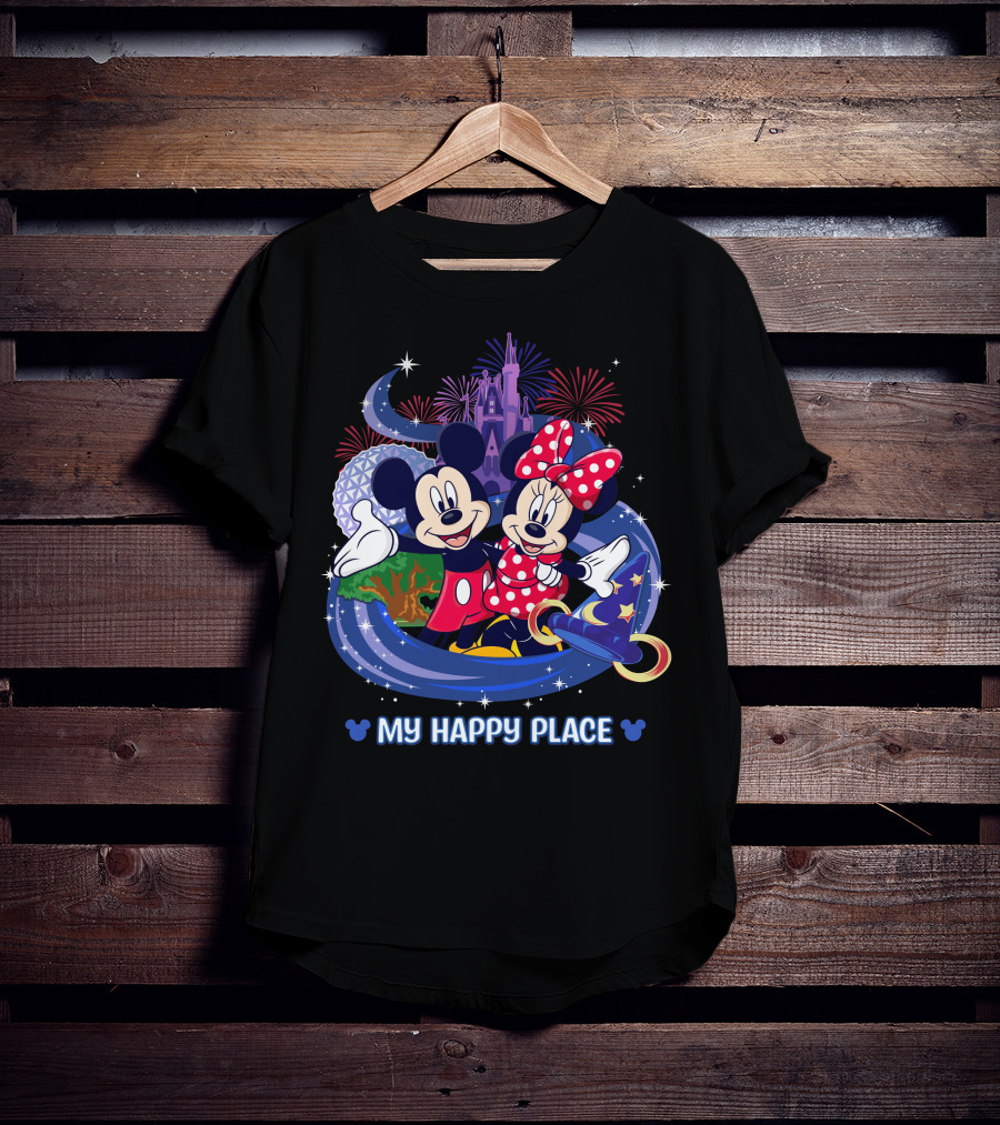 My Happy Place Mickey Minnie Castle Fireworks Epcot T-Shirt