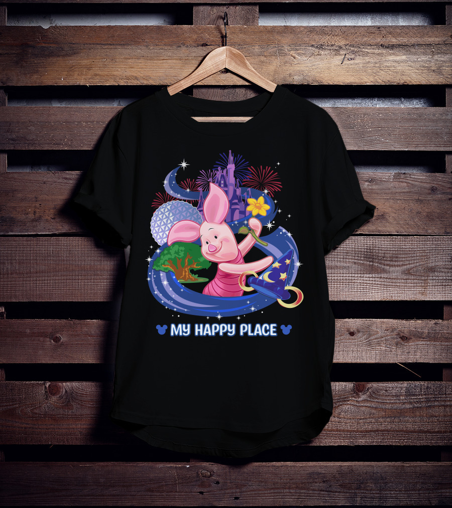 My Happy Place Piglet With Castle Fireworks And Magic Hat T-Shirt