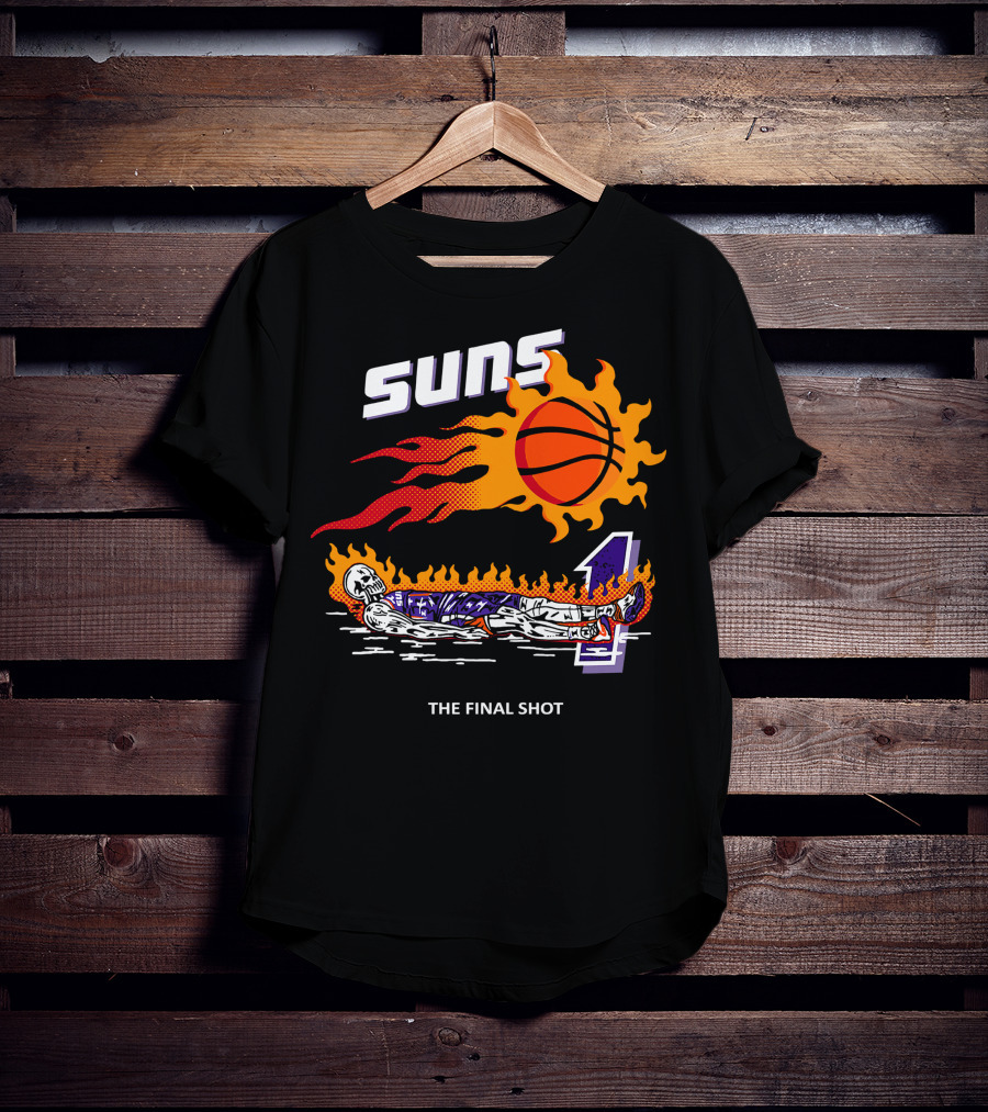 Suns The Final Shot Flaming Basketball Skeleton T-Shirt