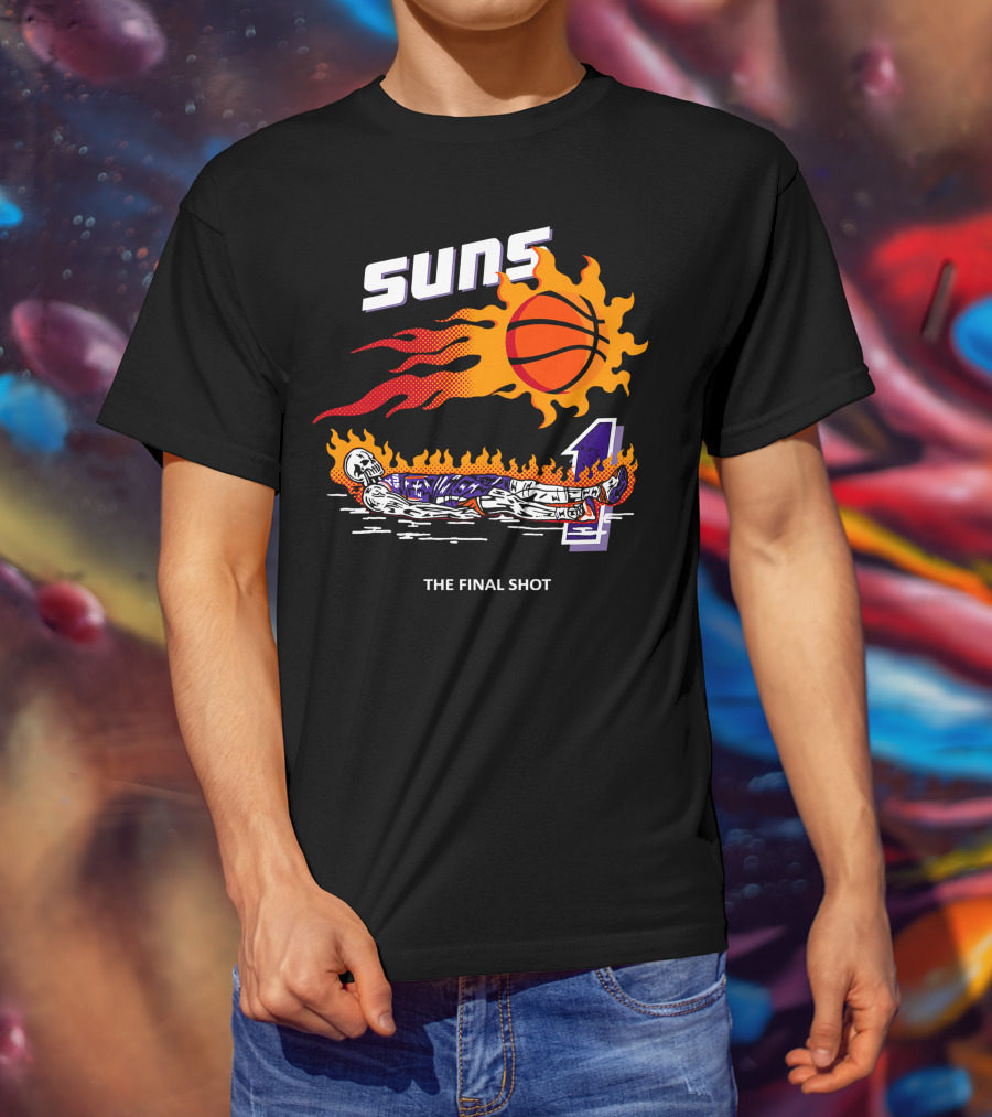 Suns The Final Shot Flaming Basketball Skeleton T-Shirt