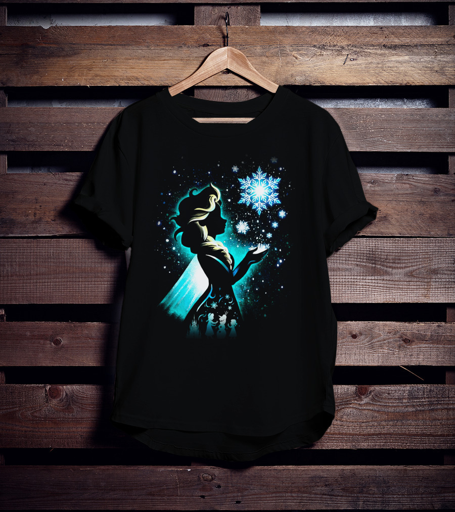 Elsa Silhouette With Snowflakes And Winter Scene T-Shirt