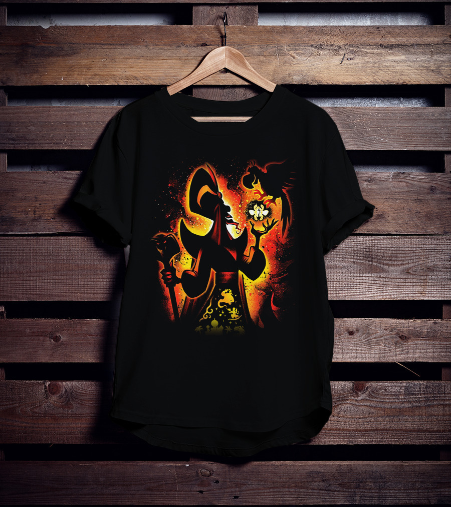 Jafar Villain Silhouette With Genie Lamp And Parrot Magic Scene T-Shirt
