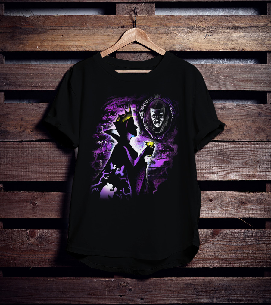 Maleficent Dark Queen Mirror Reflection With Crown And Goblet In Purple Shadows T-Shirt