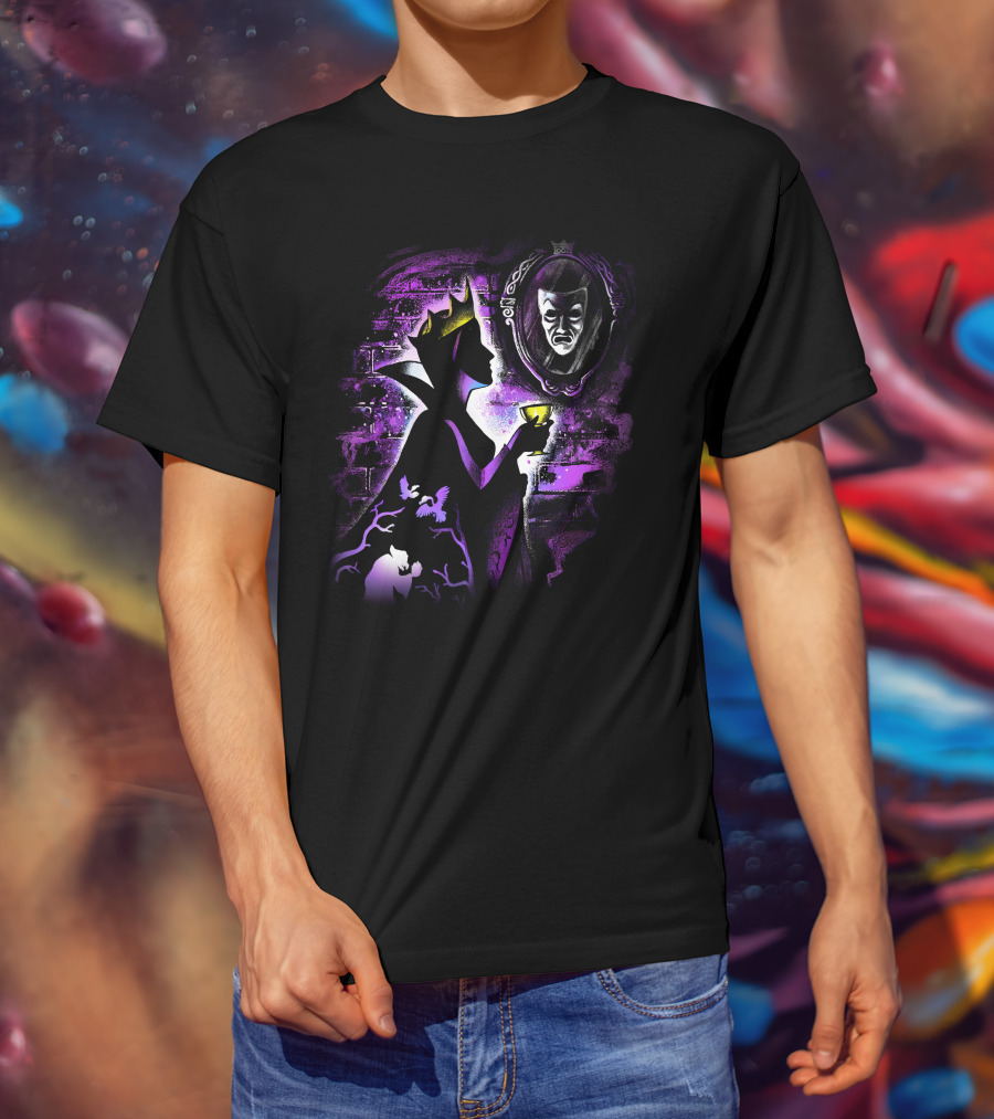 Maleficent Dark Queen Mirror Reflection With Crown And Goblet In Purple Shadows T-Shirt
