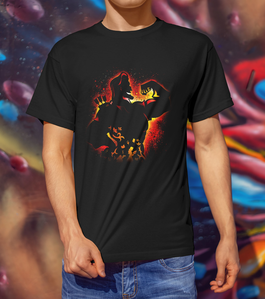 Hercules Silhouette With Mythical Elements And Fiery T-Shirt
