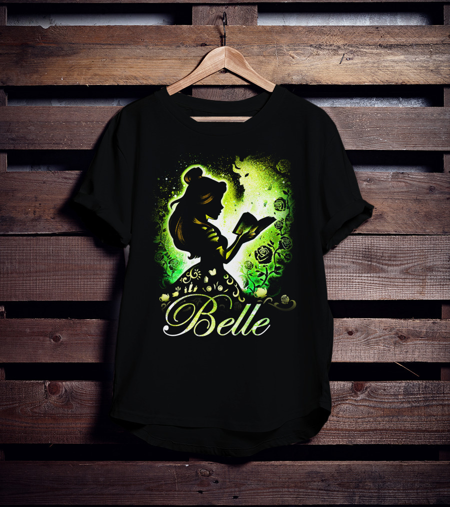 Belle Fairy Tale Silhouette With Green Roses And Book T-Shirt