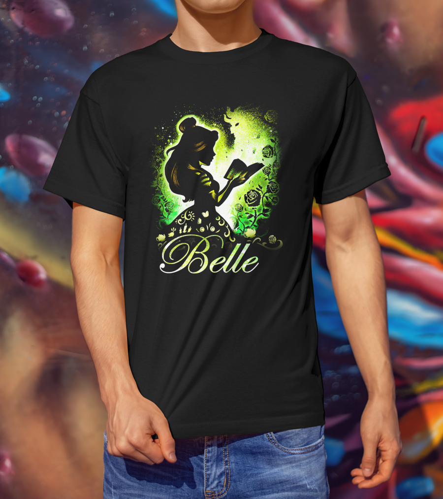 Belle Fairy Tale Silhouette With Green Roses And Book T-Shirt