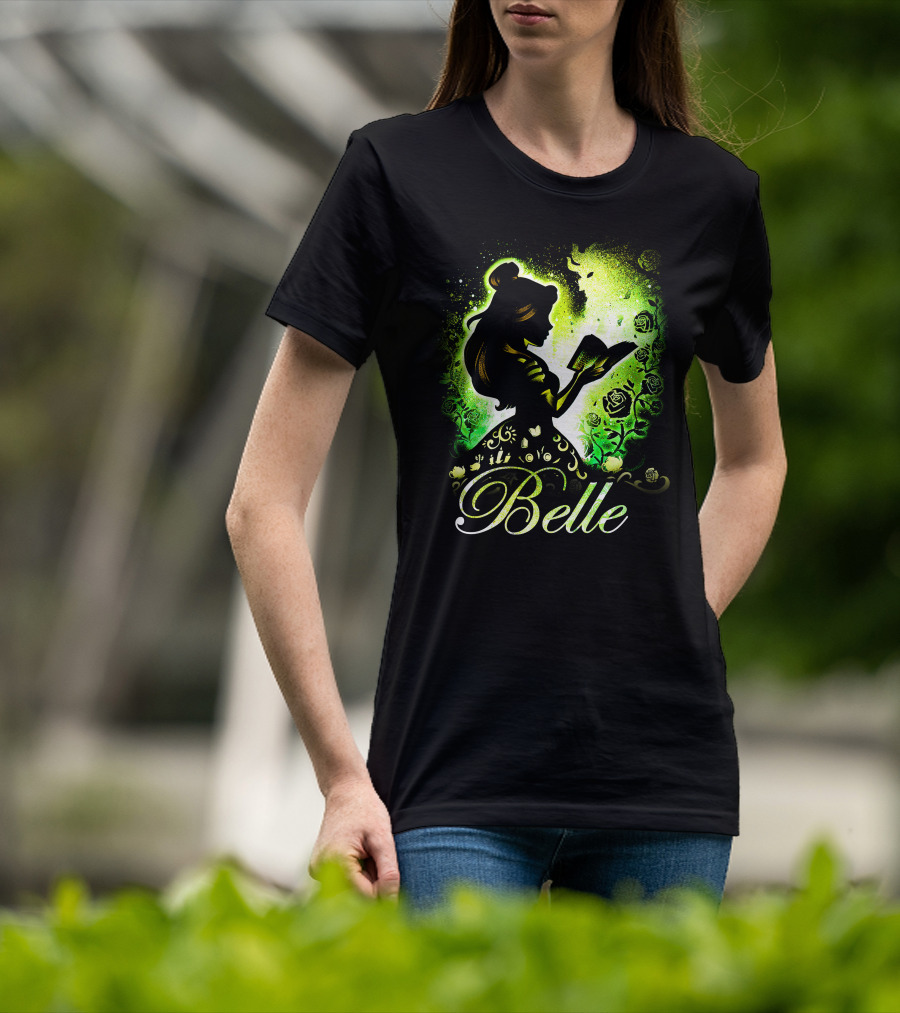 Belle Fairy Tale Silhouette With Green Roses And Book T-Shirt