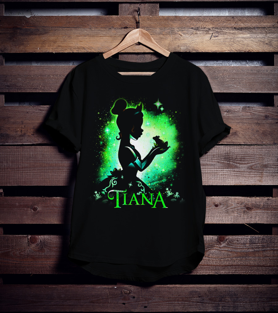 Tiana Princess Frog Silhouette Green Magic Sparkles T-Shirt