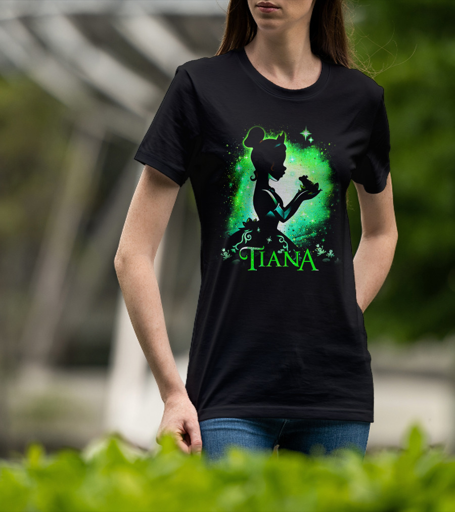 Tiana Princess Frog Silhouette Green Magic Sparkles T-Shirt