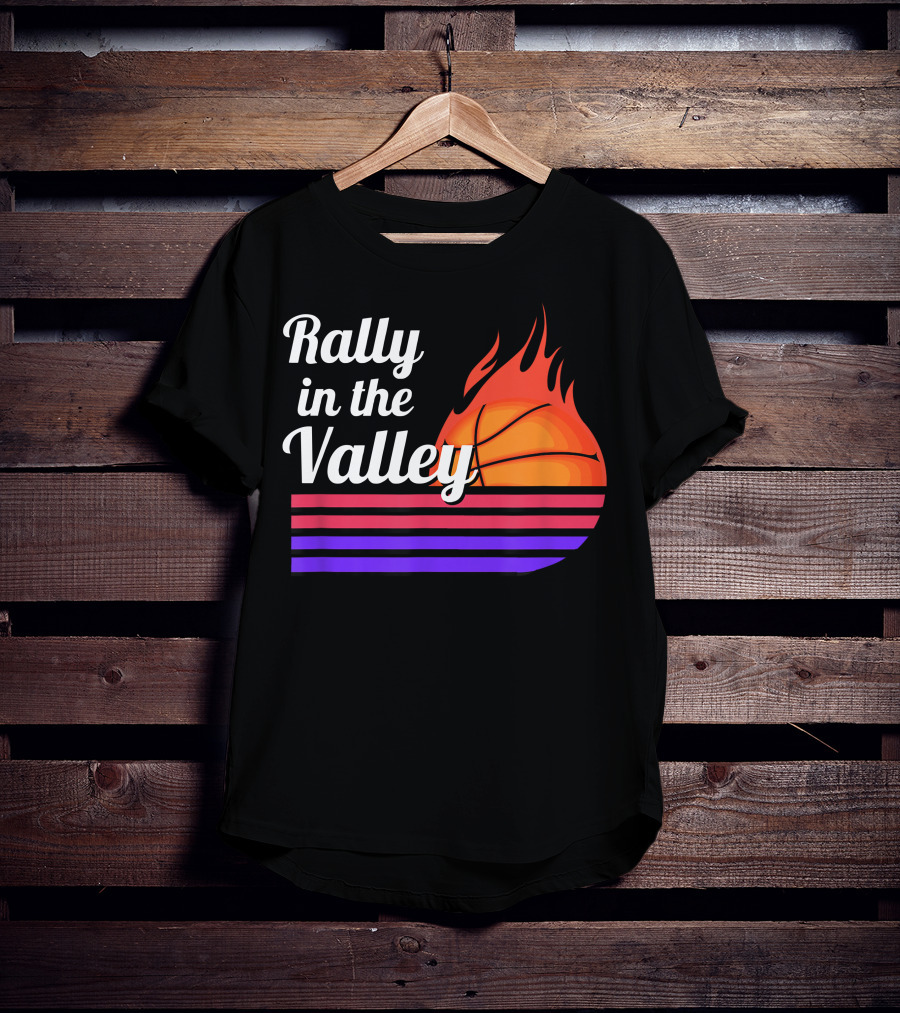 Rally In The Valley Phx Style 5 Basketball Flame Stripes T-Shirt