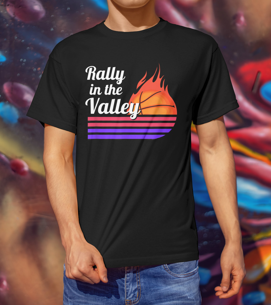 Rally In The Valley Phx Style 5 Basketball Flame Stripes T-Shirt