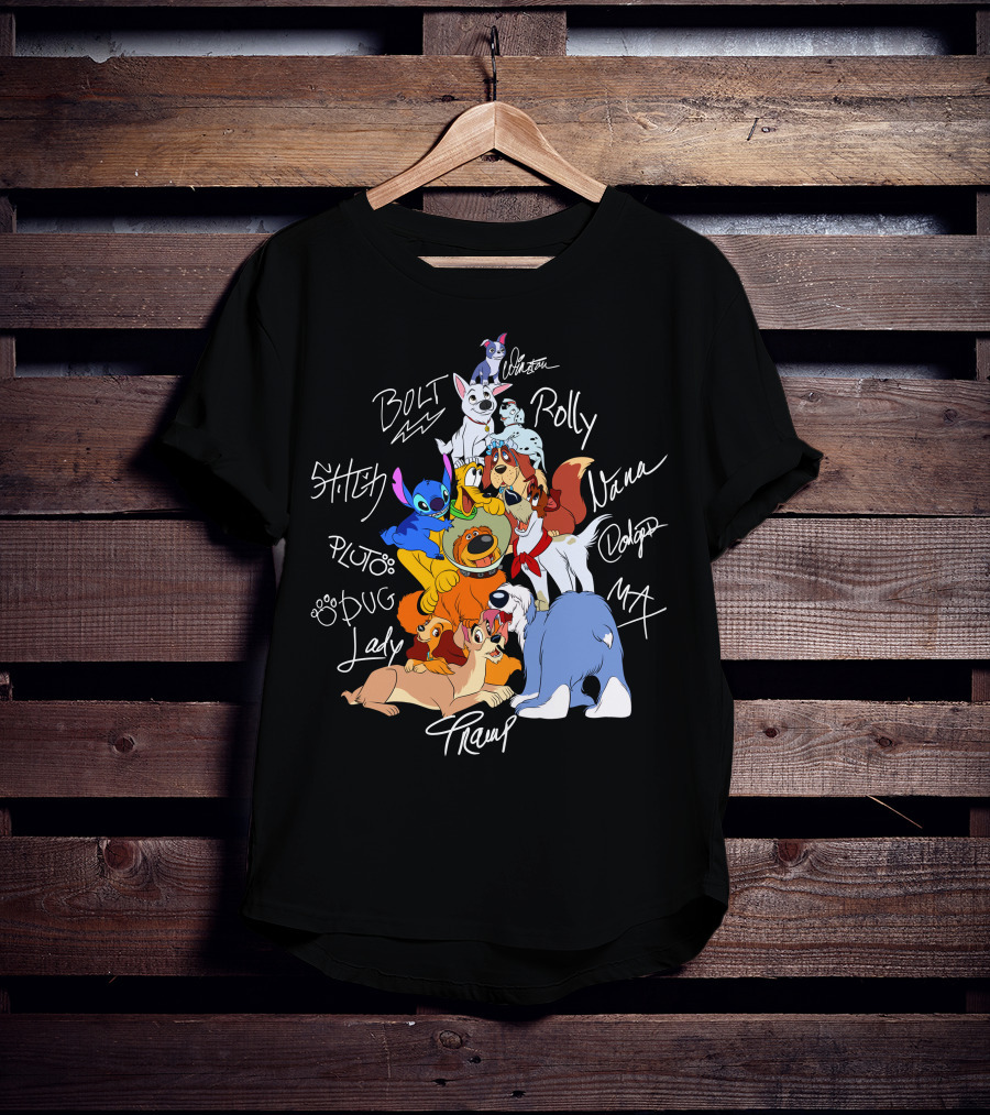 Disney Dogs Bolt Stitch Pluto Dug Lady Tramp Max Nana Dodger Rolly T-Shirt