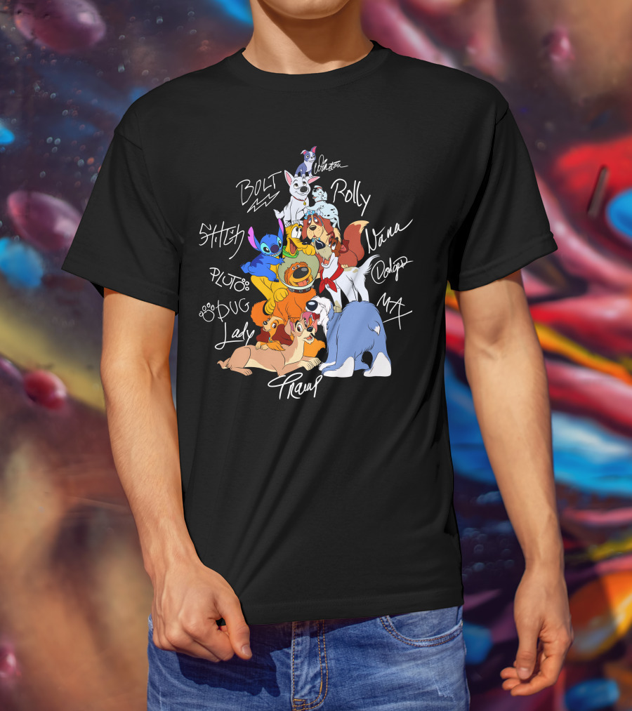 Disney Dogs Bolt Stitch Pluto Dug Lady Tramp Max Nana Dodger Rolly T-Shirt