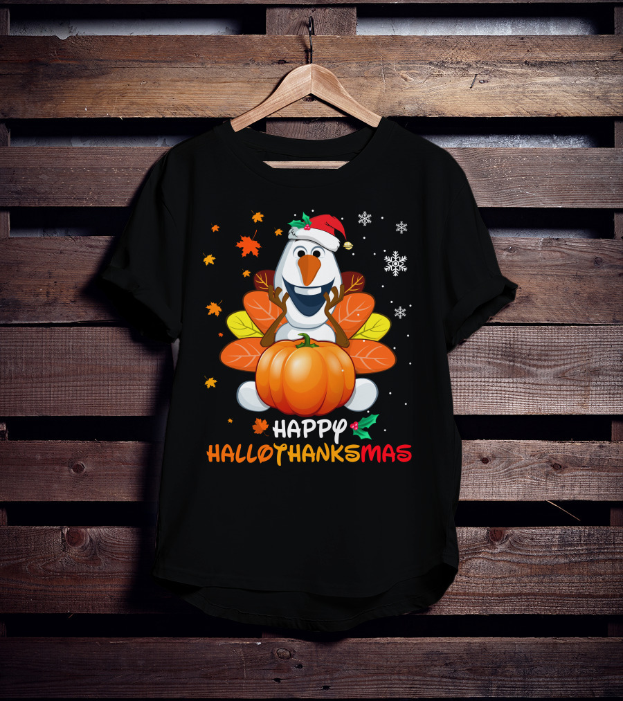 Happy Hallothanksmas Snowman Pumpkin Celebration T-Shirt