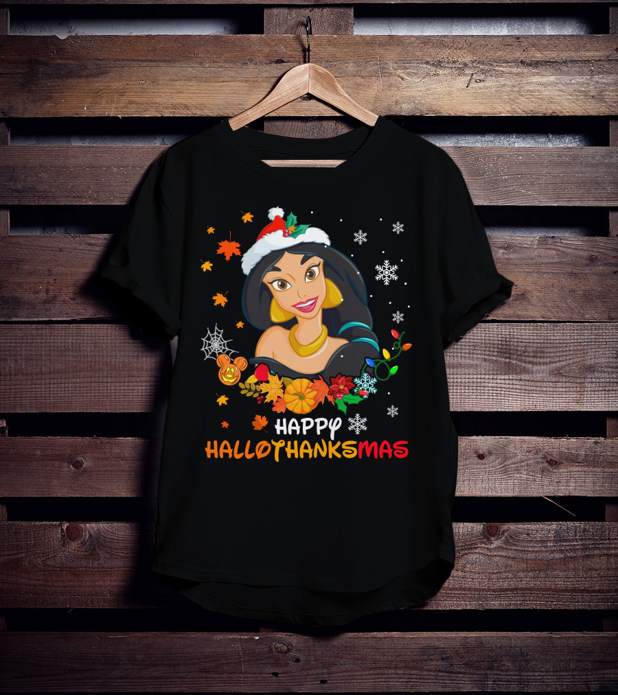 Happy Hallothanksmas Featuring Festive Jasmine With Seasonal Icons T-Shirt