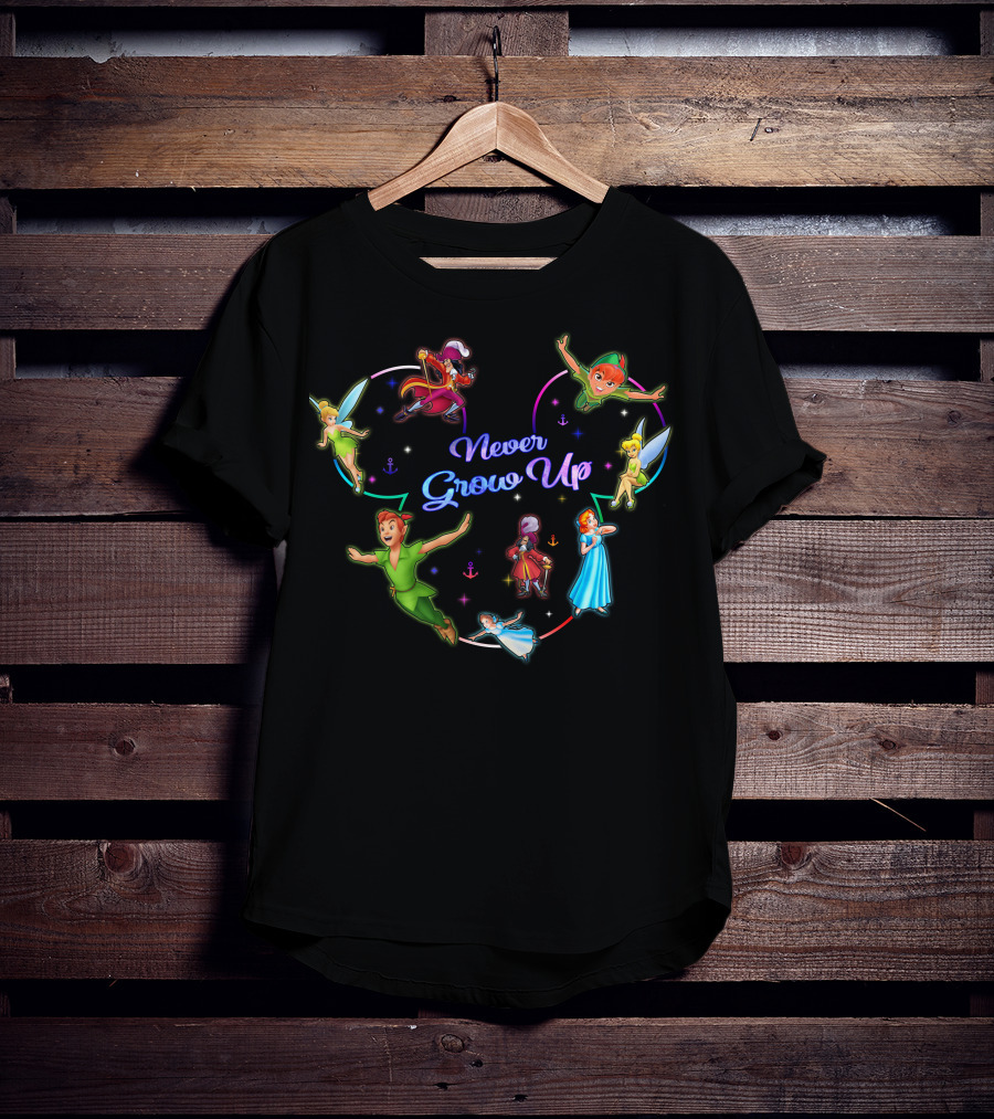 Peter Pan Never Grow Up Tinker Bell Captain Hook Wendy Darling T-Shirt