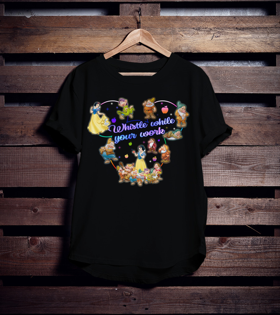 Snow White Whistle While You Work With Seven Dwarfs And Apples T-Shirt