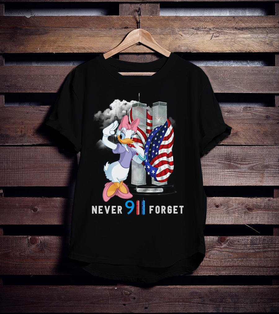 Never 9 11 Forget Daisy Twin Towers American Flag T-Shirt