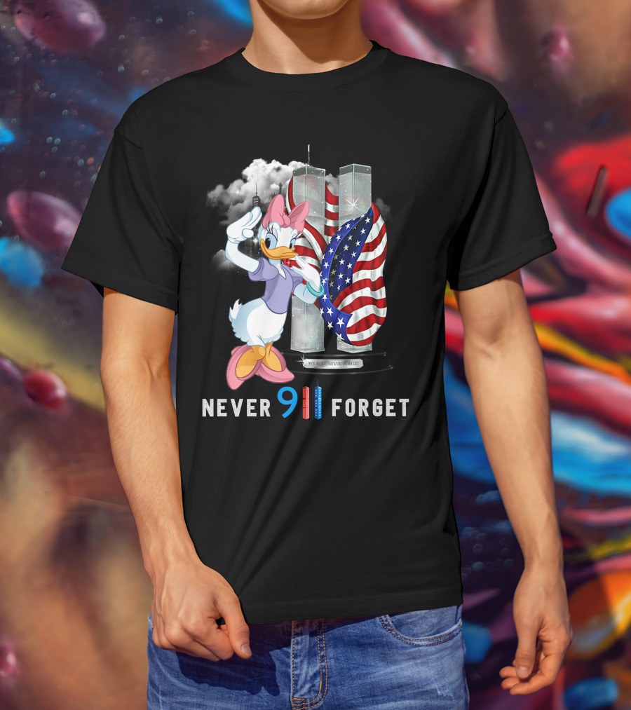 Never 9 11 Forget Daisy Twin Towers American Flag T-Shirt