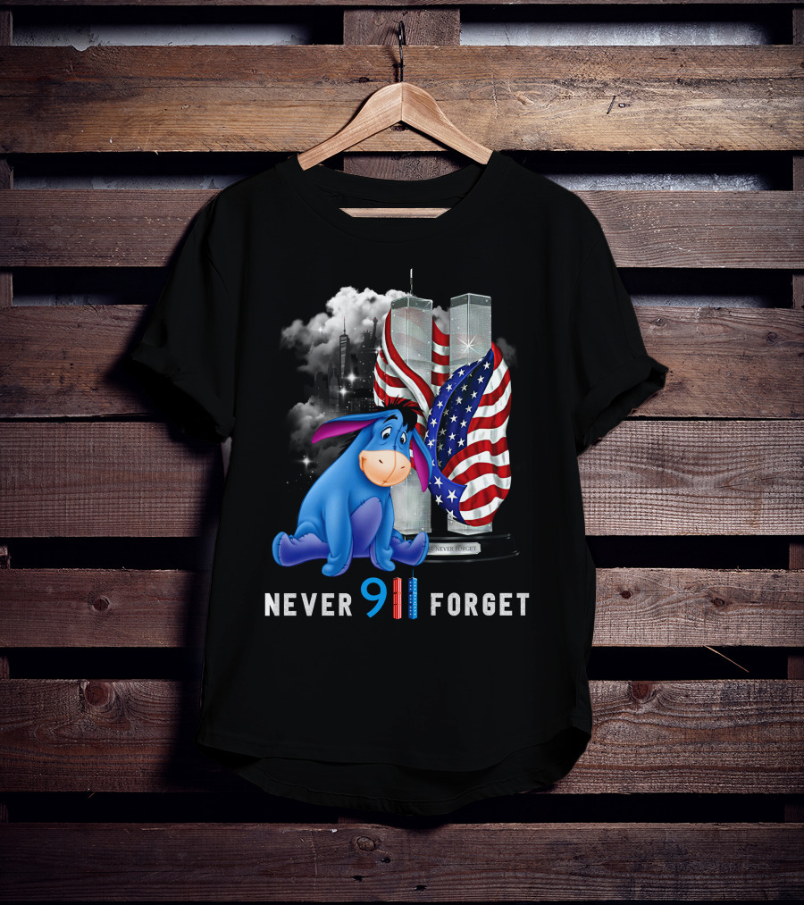 Eeyore Never 9/11 Forget Twin Towers American Flag T-Shirt