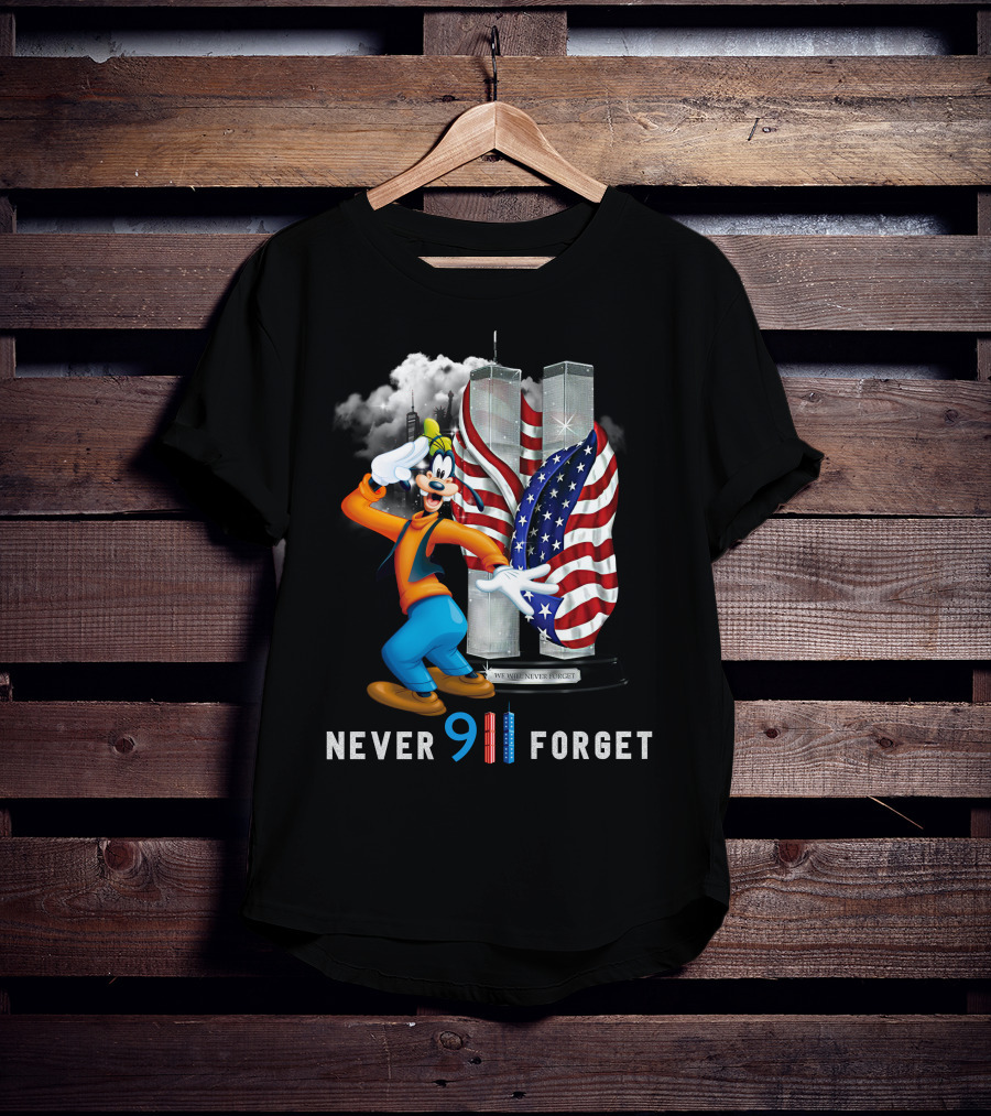 Goofy Never 911 Forget Twin Towers American Flag T-Shirt